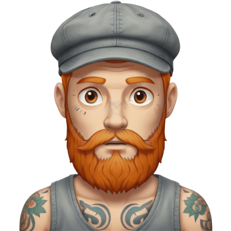 Long Ginger grey bearded man with tattoos and cap emoji