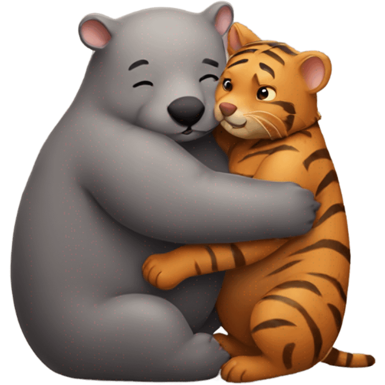 Big wombat hugging little Tiger  emoji