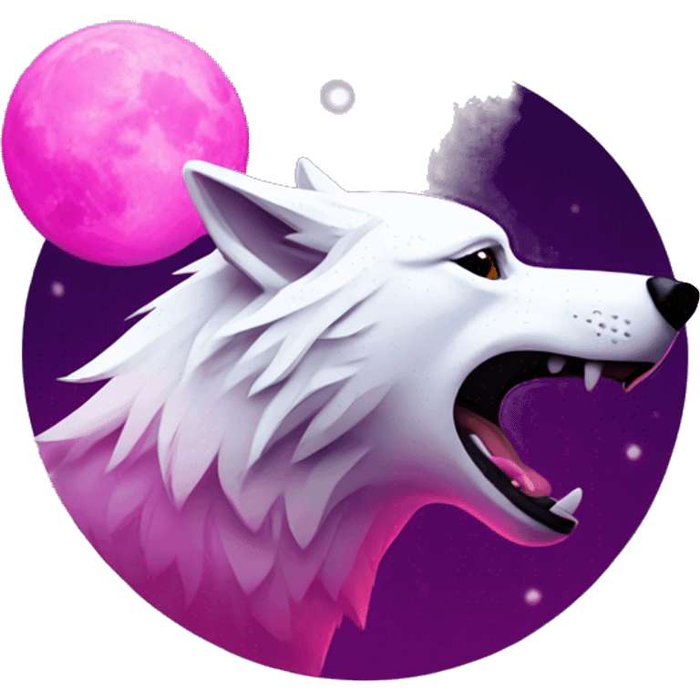 white wolf howling at the magenta moon emoji