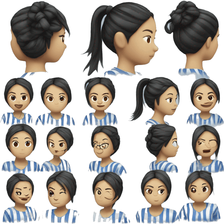 Ikea coworker asian woman hair tied blue stripes  emoji