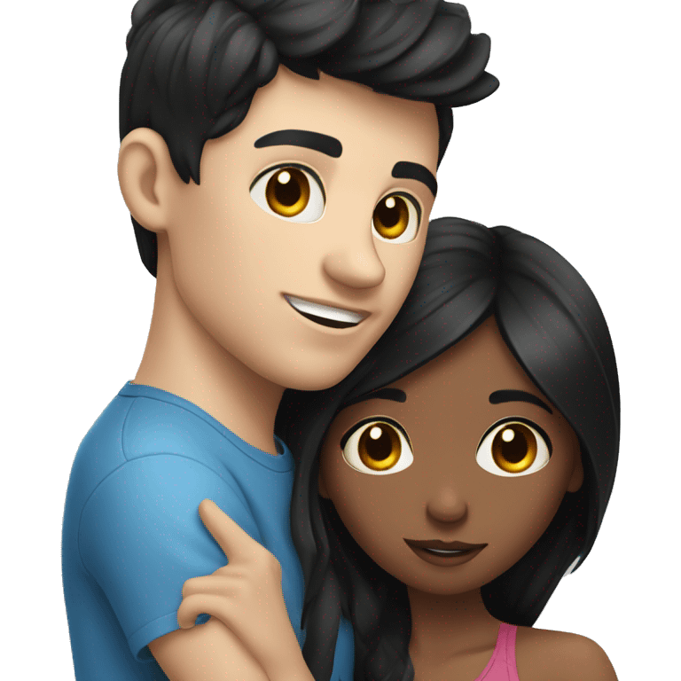 Blue eyed young guy with black haired girlfriend emoji