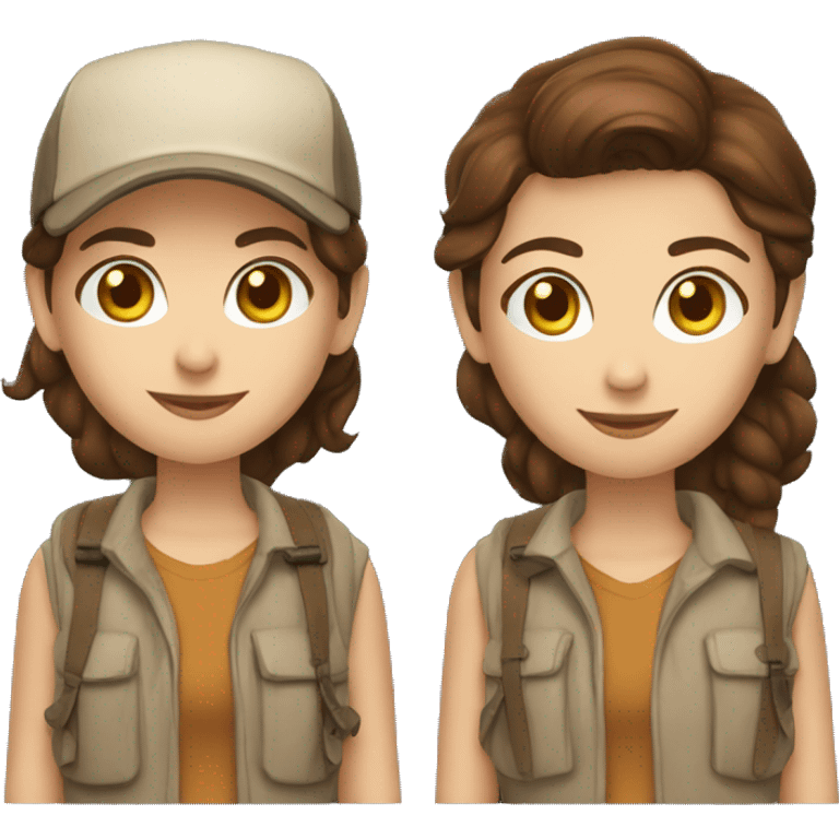 brown haired blue eyed librarian as an adventurer and camper emoji