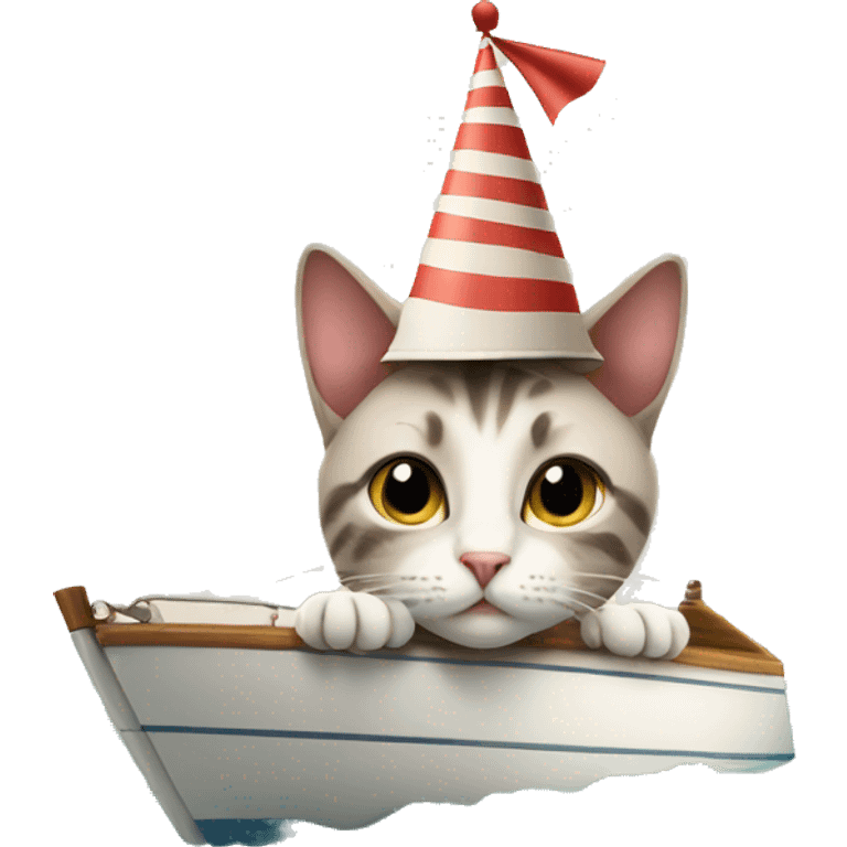 cat wearing a birthday hat on a sailboat emoji