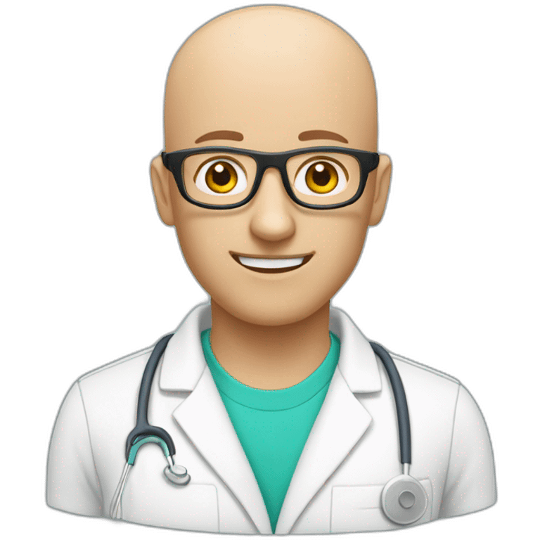 physiotherapist bald glasses and beatd emoji