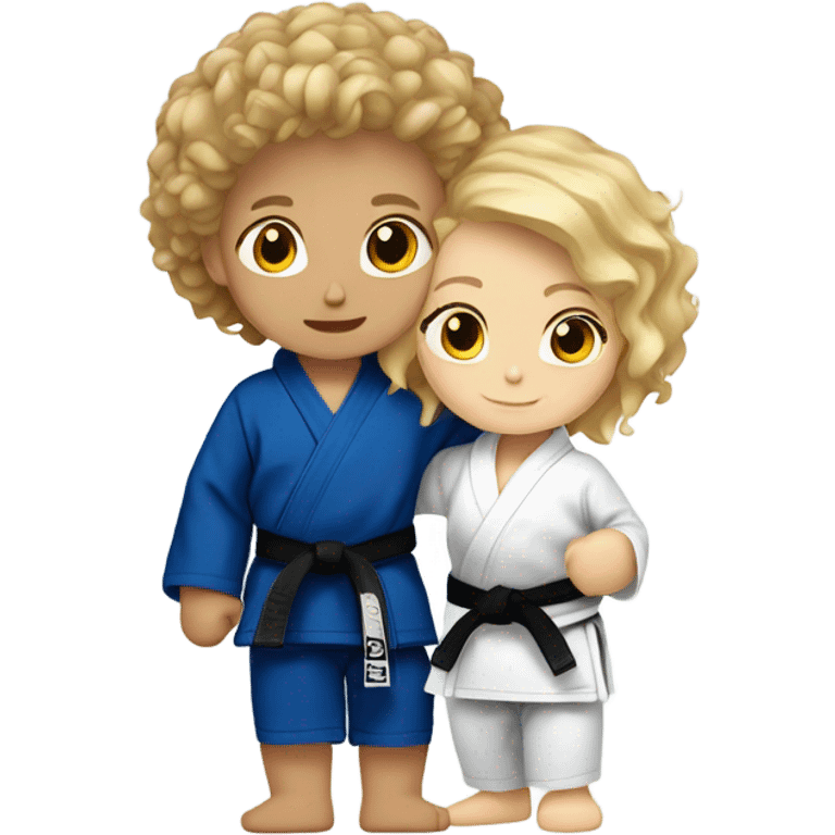 Girl and boy doing Jiu jitsu (boy has curly brown hair and girl is blonde) emoji