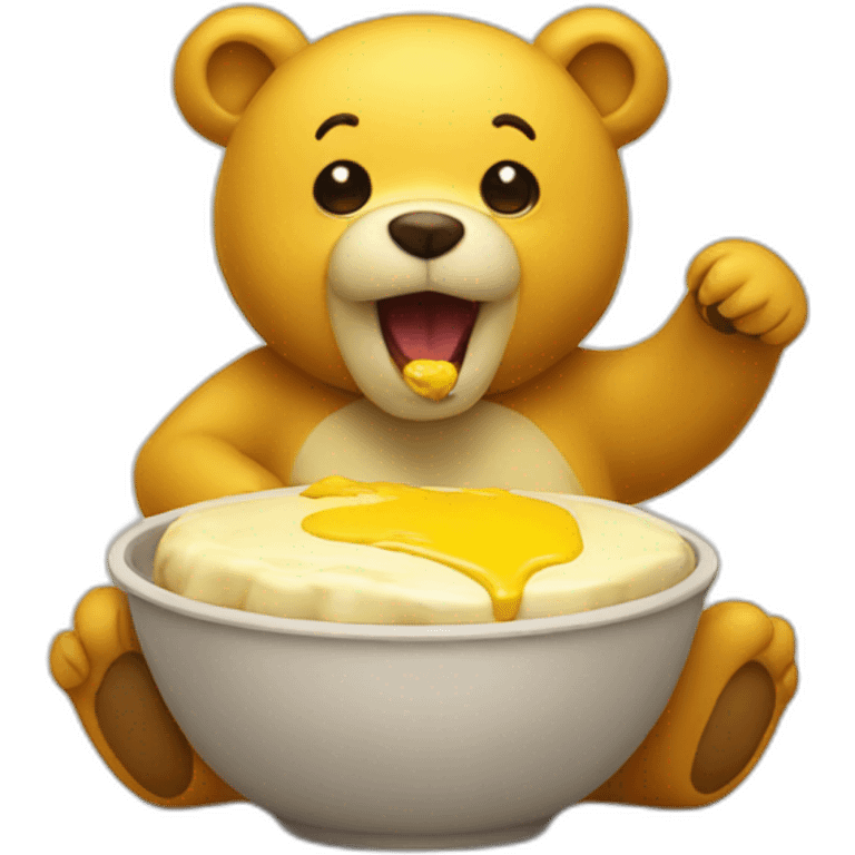 Yellow bear eating Pudding emoji