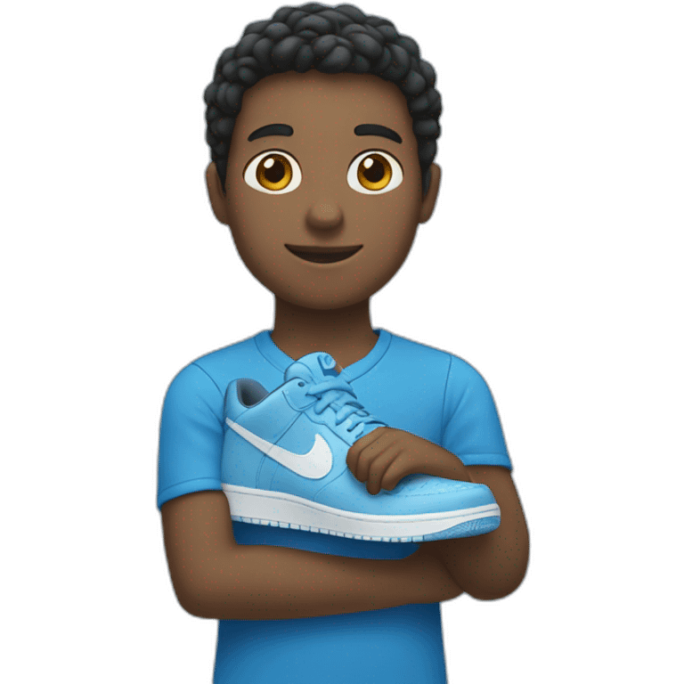 blue boy holding nike sneakers in hand emoji