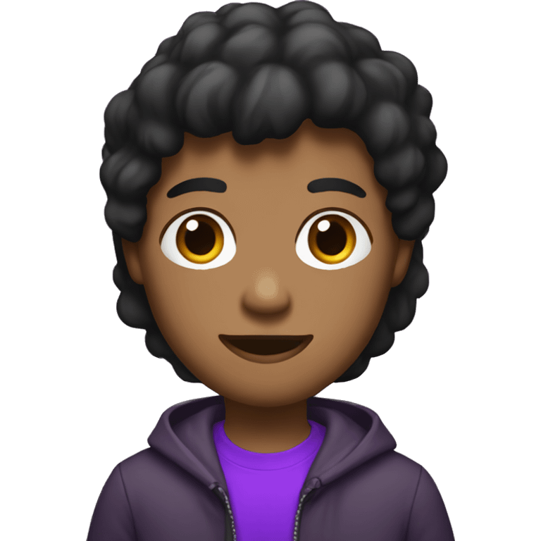 aring a brown and black t-shirt and a jacket that is a mixture of purple and black. emoji