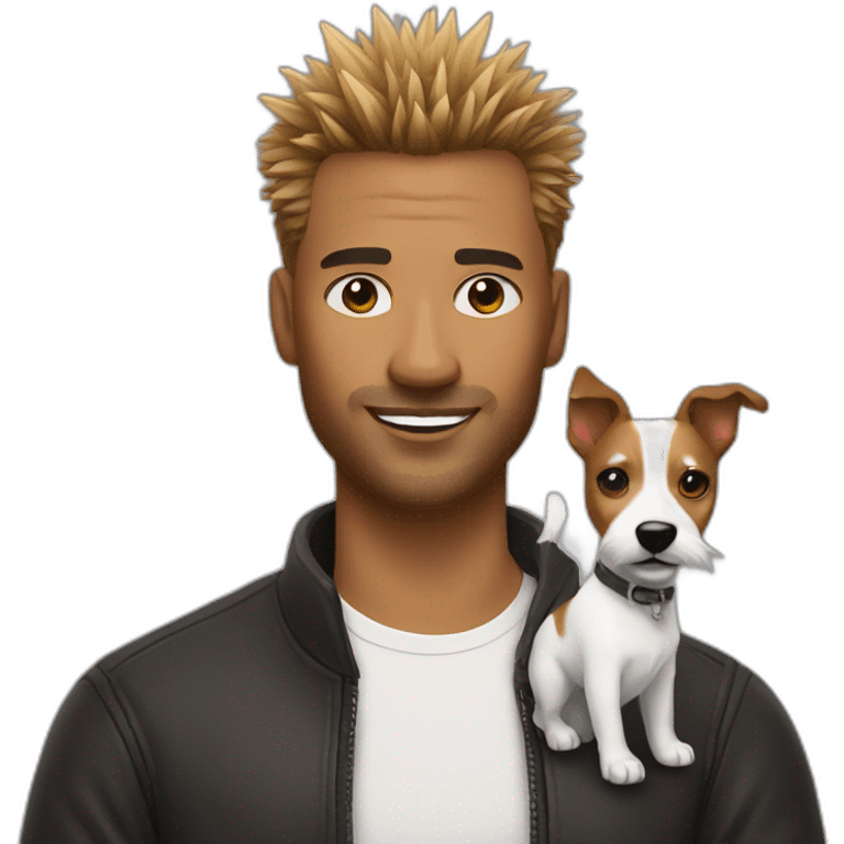 Man with spiky hair with jack russell terrier emoji