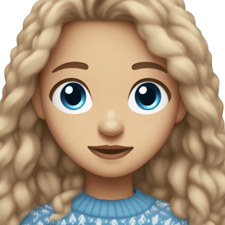 light skin brown hair blue eyes long hair girl wearing aesthetic sweater emoji