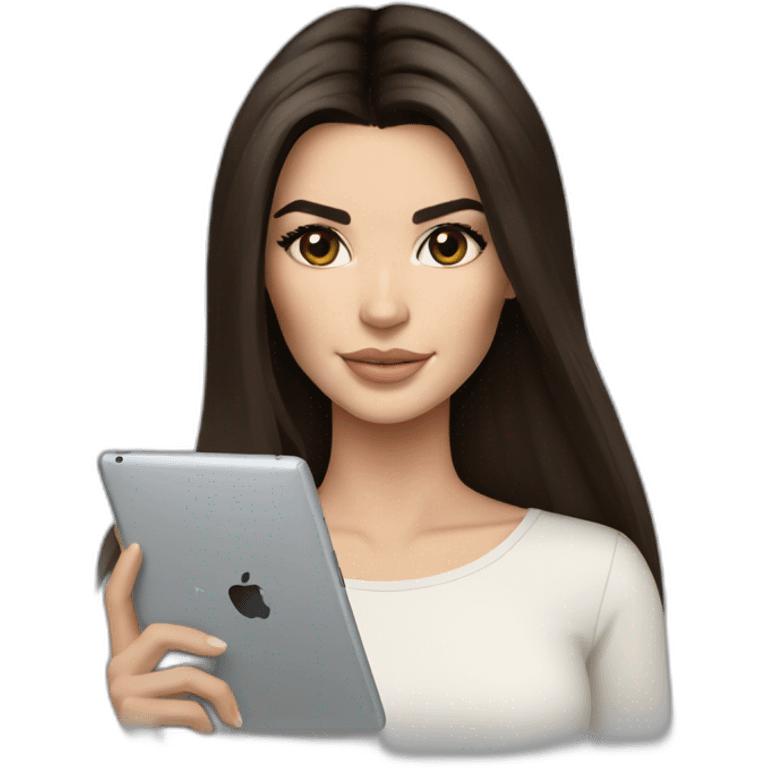 brunette Kendall Jenner with long hair holding iPad emoji