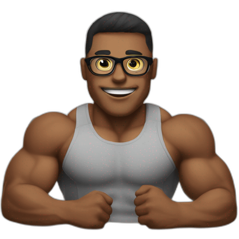 muscle guy with glasses in front of a computer emoji