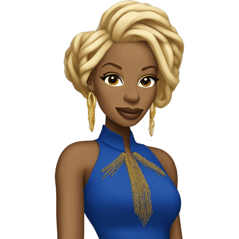 Mary j blige  with and attitude with blue and gold locs wearing a royal blue and gold dress  emoji