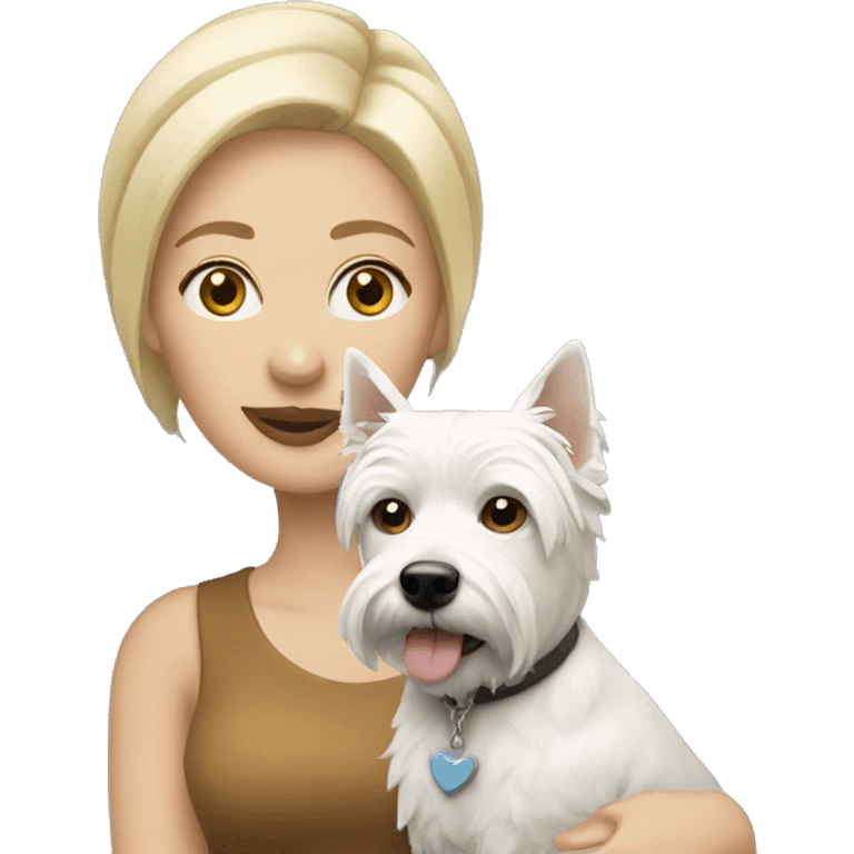 Blonde woman with a westie dog emoji