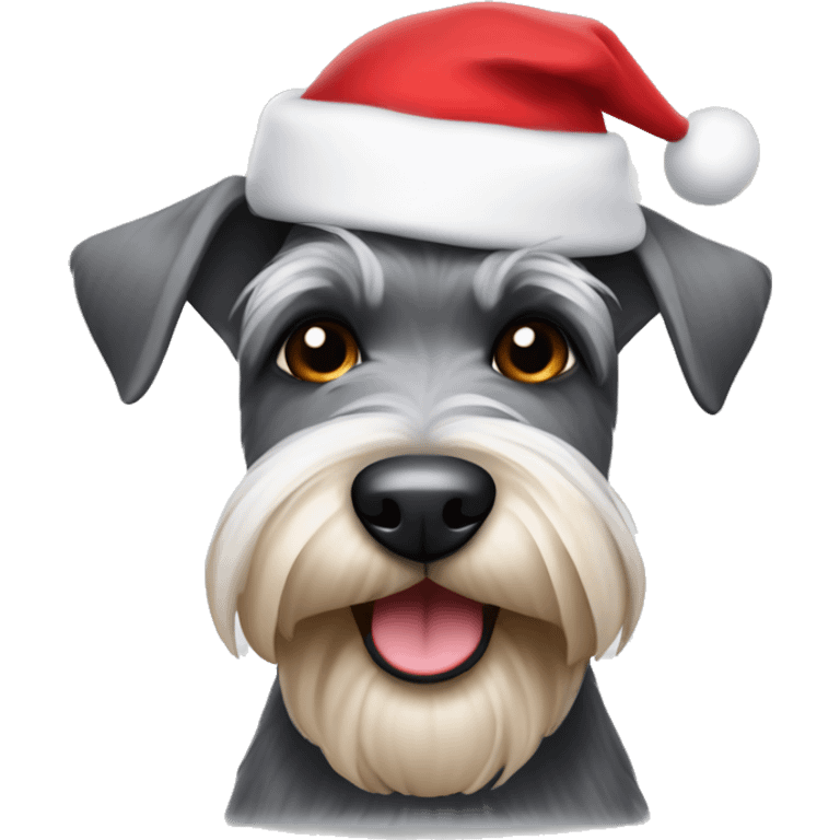 Miniature schnauzer wearing a Santa hat emoji