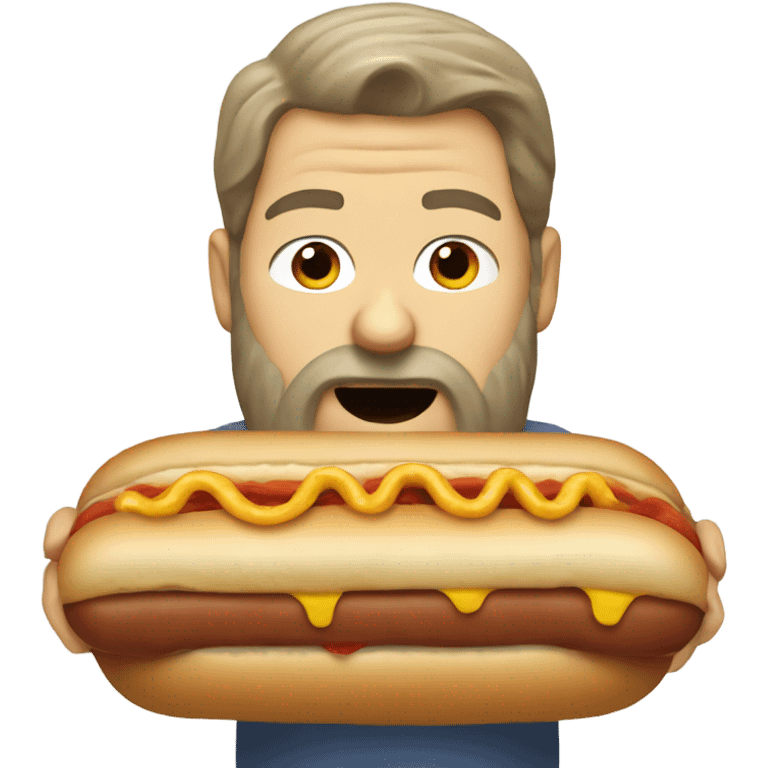 Big bearded white guy eating a hotdog emoji