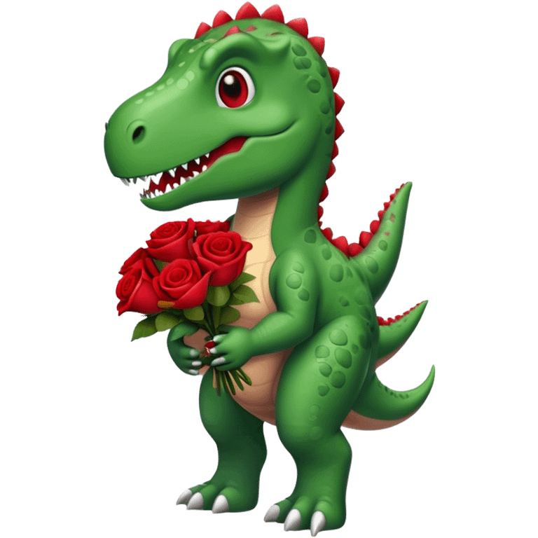 Dinosaur holding bouquet of red roses emoji