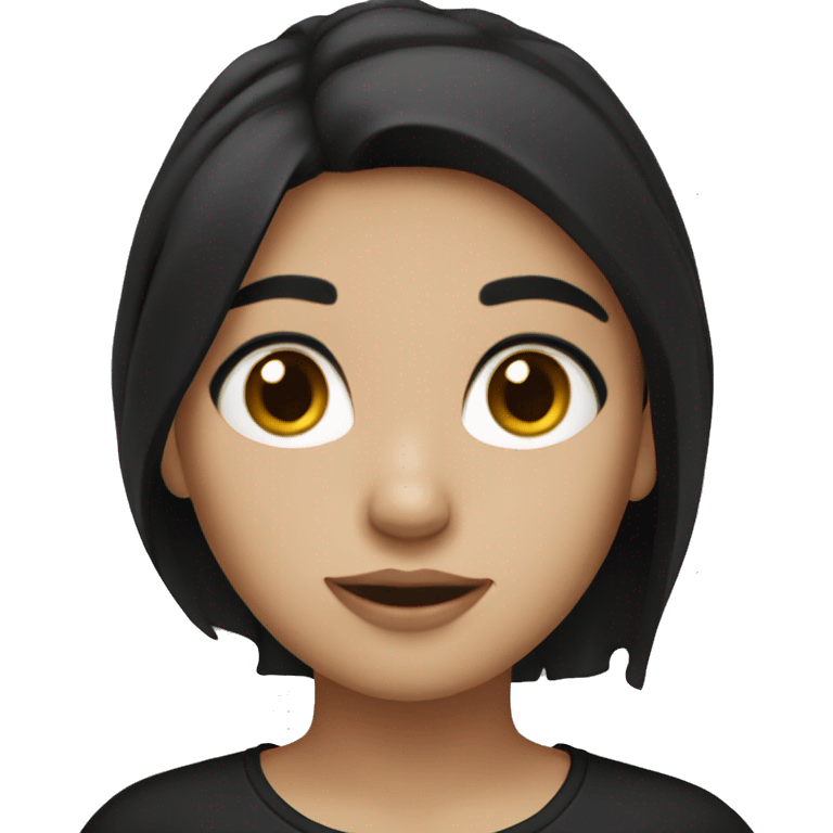 Black haired girl with white skin brown eyes and a black shirt on  emoji