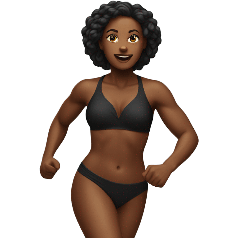 1 Black woman in a bikini running. emoji