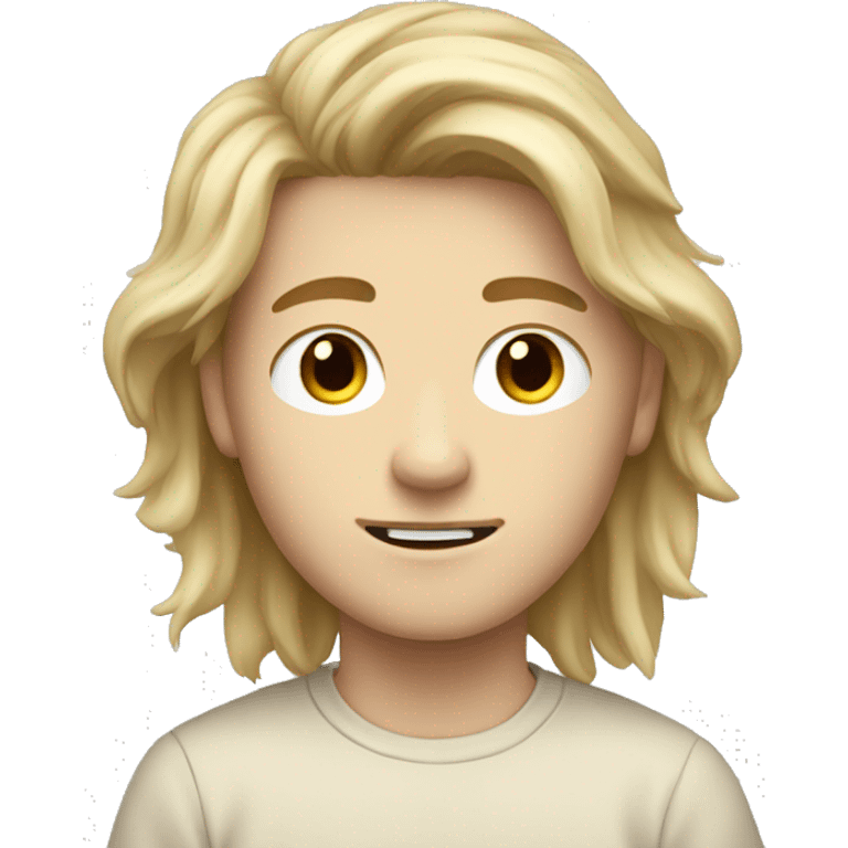 white german teen male with long messy blond hair and beige long sleeved short emoji