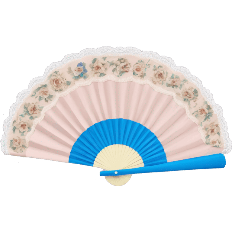 Rococo hand fan pale pink and blue and beige with lace emoji