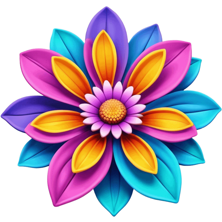 3D, create an ultra detailed Psychedelic colored flower emoji