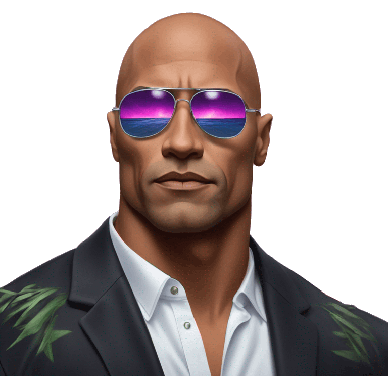 Synthwave The Rock in Creeper style, oil paint, epic eyes, intricate lips, exquisite pose, beautiful, desirable, logical, Midsommar  emoji