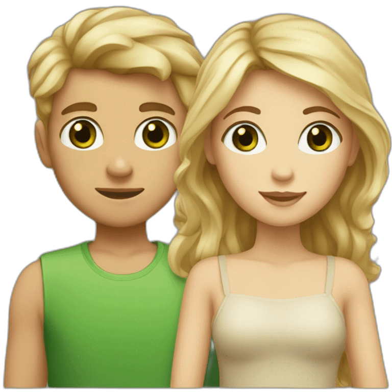 blonde girl with tan skin and green eyes and boy with brown hair and hazel eyes emoji