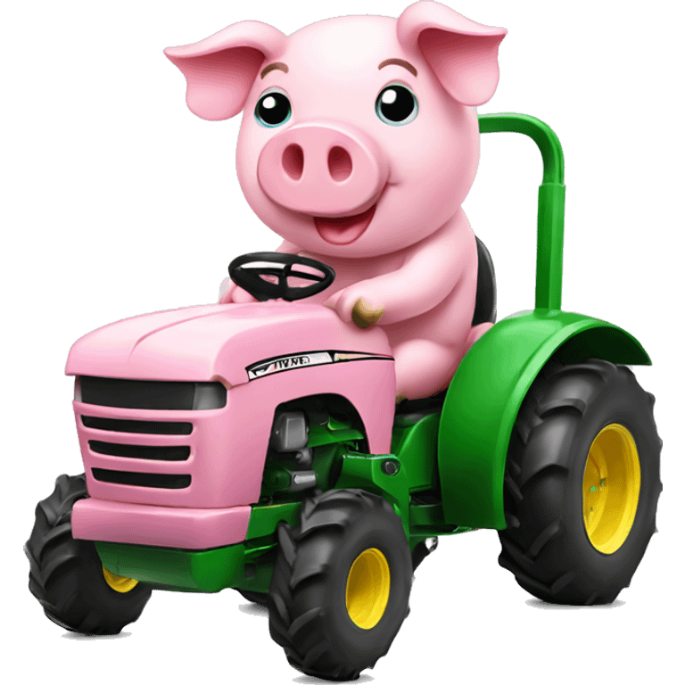 Pink pig driving green tractor emoji