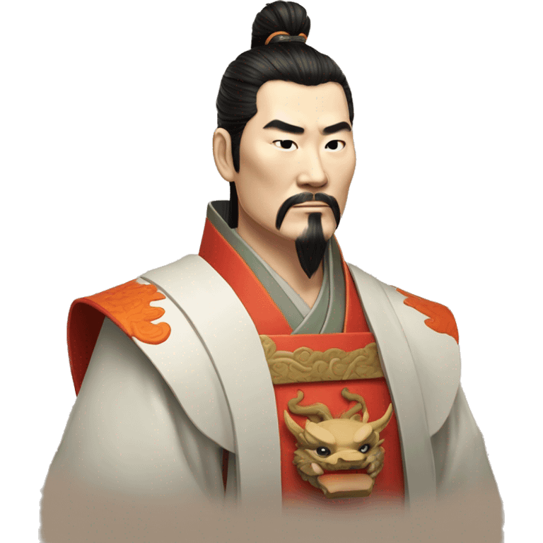 /imagine prompt: "emoji style portrait of Qin Shi Huang, Emperor of China, wearing a dragon robe, a determined expression on his face, detailed and realistic" --v 4 --q 2、 emoji