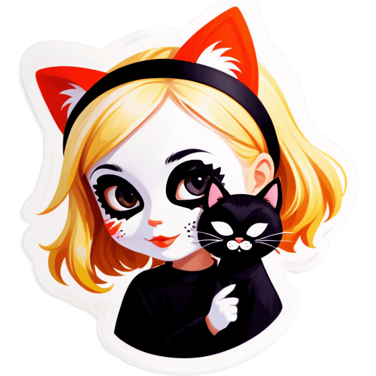 Little blonde girl with black and white cat mask emoji