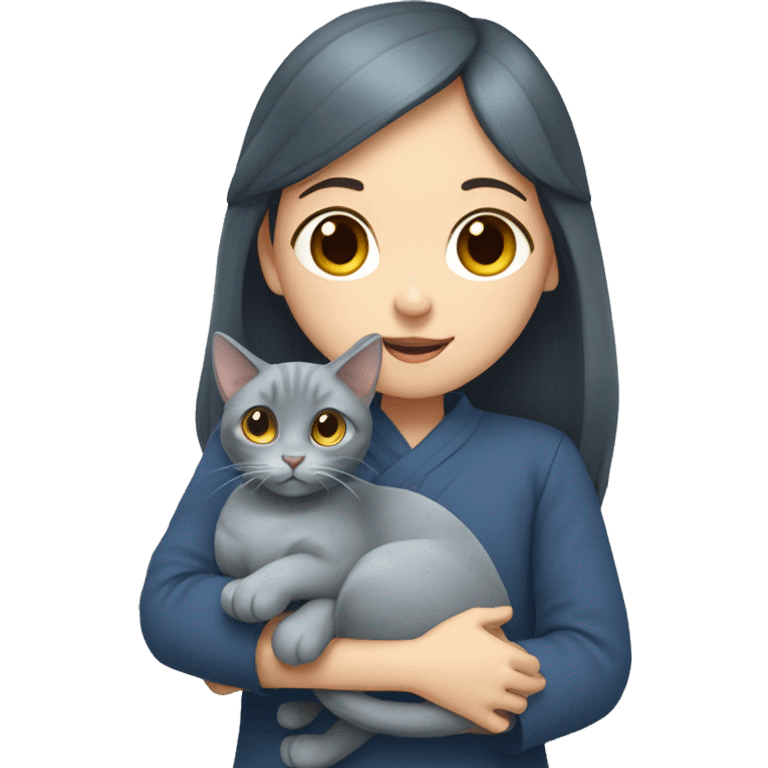 Japanese girl holding Two Russian Blue cats emoji