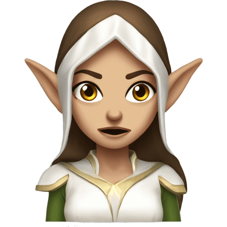 enraged angry, Noble female Elf with Elf ears and brown hair and white robes light skin emoji