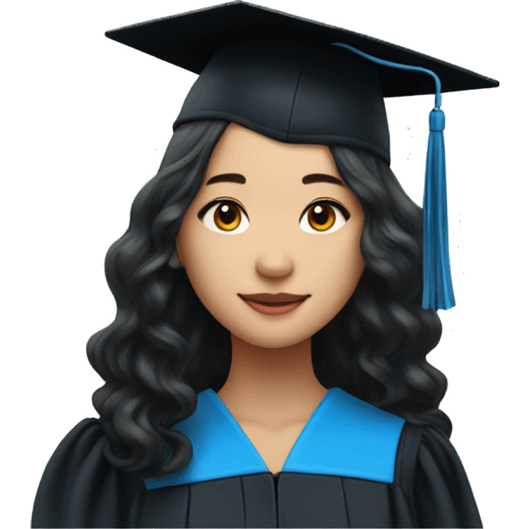 asian girl wearing blue graduation cap with long curly black hair emoji