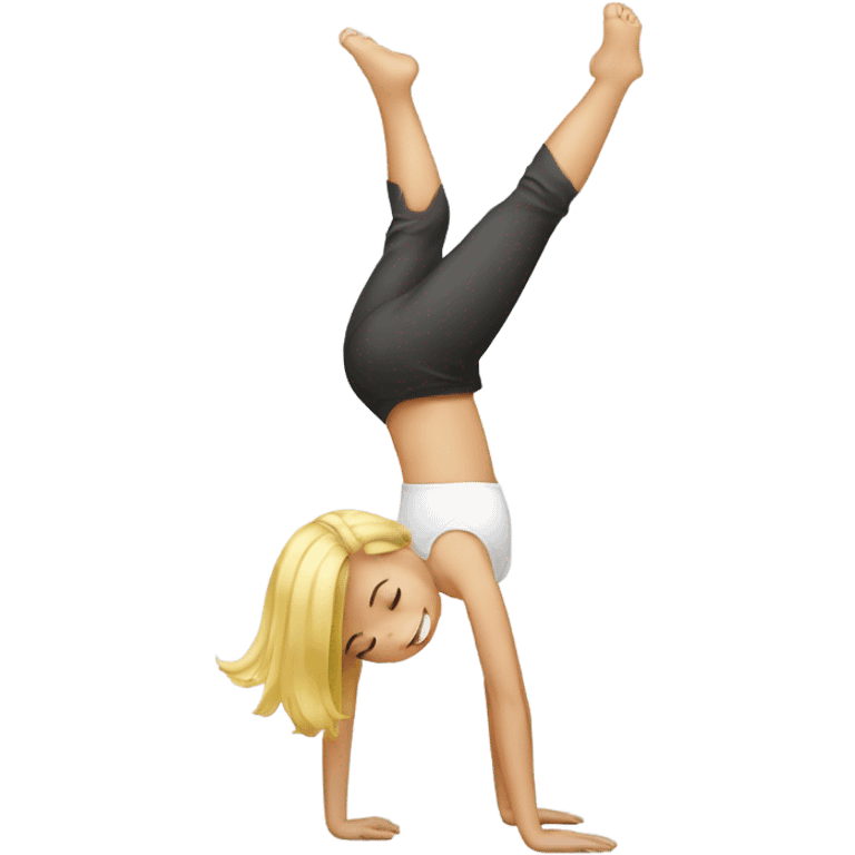 A blond girl who is doing a handstand emoji