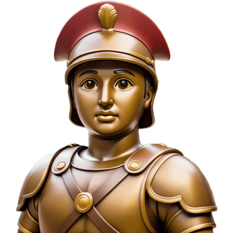 Cinematic Realistic Roman Soldier Statue at Botero Square Landmark Emoji, depicted as a striking, larger-than-life sculpture rendered with rich detail and dynamic, urban lighting. emoji