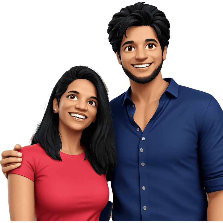 smiling couple with casual styles emoji