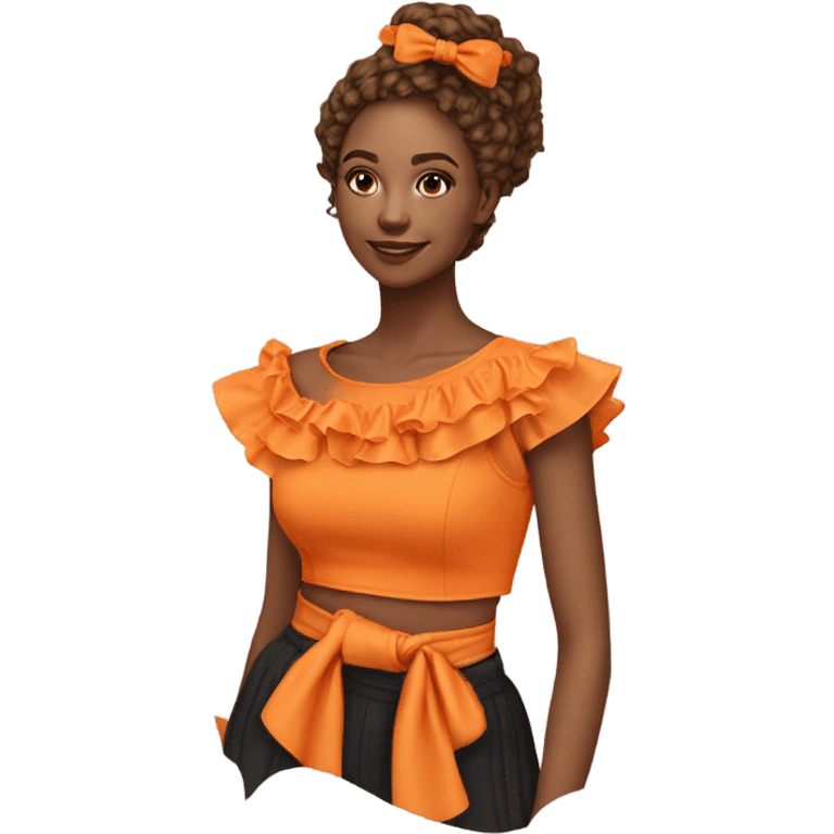 Realistic orange cut out crop top blouse. Ruffles. Isolated. Fancy sash emoji