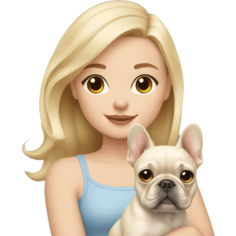 blonde girl with beige but whiter French bulldog puppy emoji