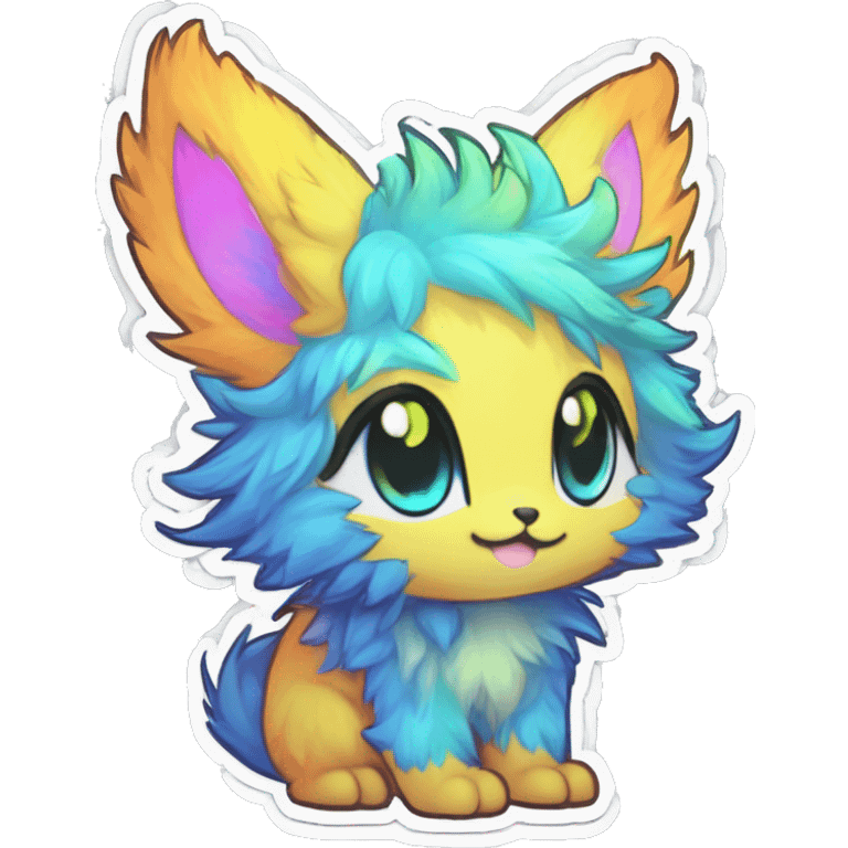 Anthro Fluffy Cool Cute Magical Elemental Shiny Colorful Neon Vibrant Colors Sparkle Kemono-style Chibi Fantasy-Animal-Fakémon-Pokémon-Hybrid Fur Sona Aesthetic Full Body Sticker emoji