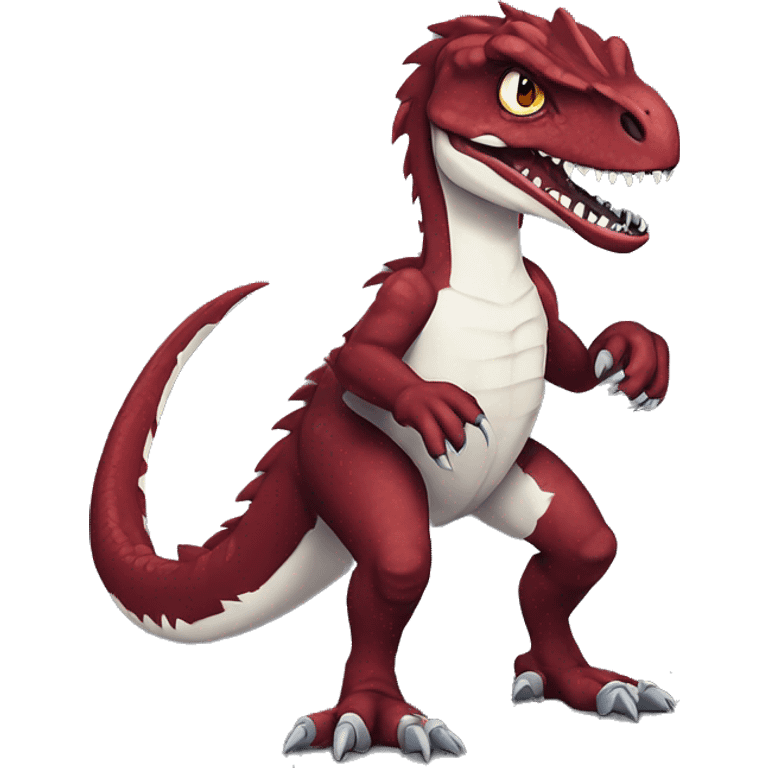 Maroon edgy badass modern handsome velociraptor-dragon-Digimon, full body emoji