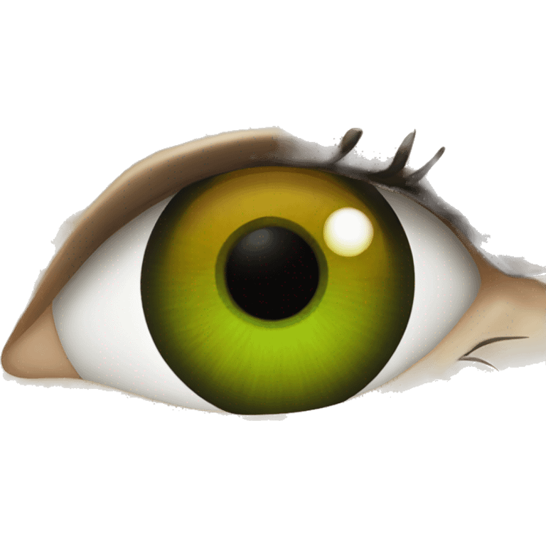 an almond shaped eye with black eyelids and green/yellow/amber eyes with black pupil emoji