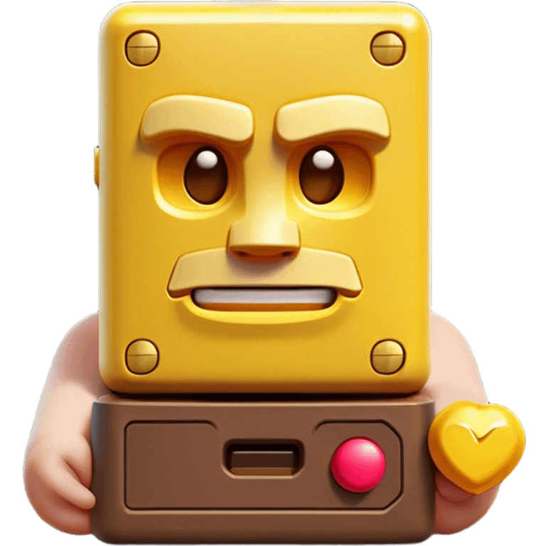 Clash of Clans aesthetic: Cinematic Playful Game Boy Portrait Emoji, rendered in a 3D vector-style similar to standard emojis with minimal shading and bold, simplified shapes. A compact, distinct form with signature details, softly glowing with a nostalgic gaming charm. Simplified yet unmistakably iconic, highly detailed and consistent, glowing with a soft radiance and high shine. Stylized with a touch of retro gaming magic and a soft glowing outline, capturing the essence of a beloved gaming relic with a friendly, playful manner! emoji