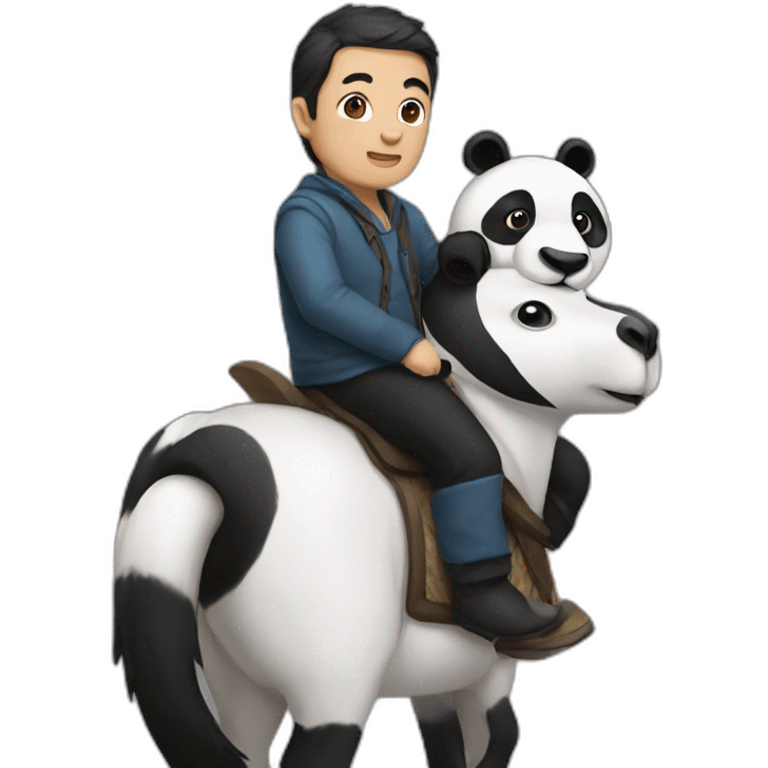 Man zitting on horse dressed as a panda emoji