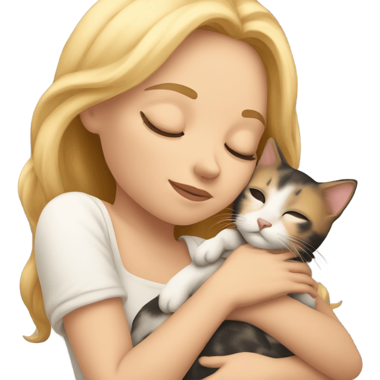 blonde girl sleeping with calico kitty emoji