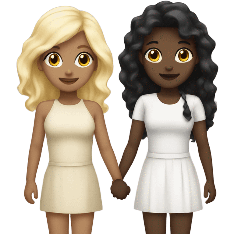 Blonde hair and black hair girls holding hands emoji