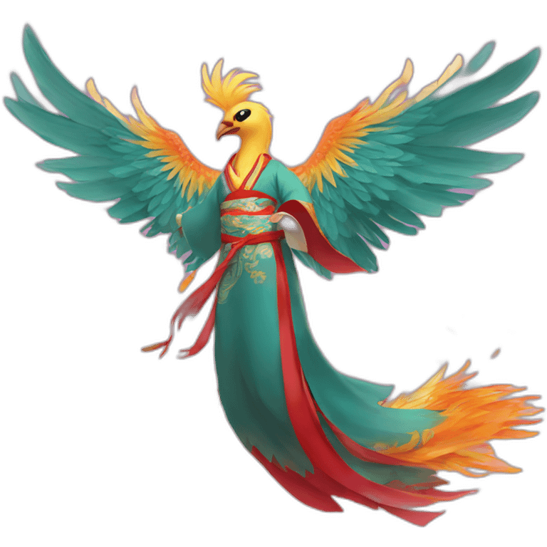 A phoenix in Hanfu is flying in the sky emoji