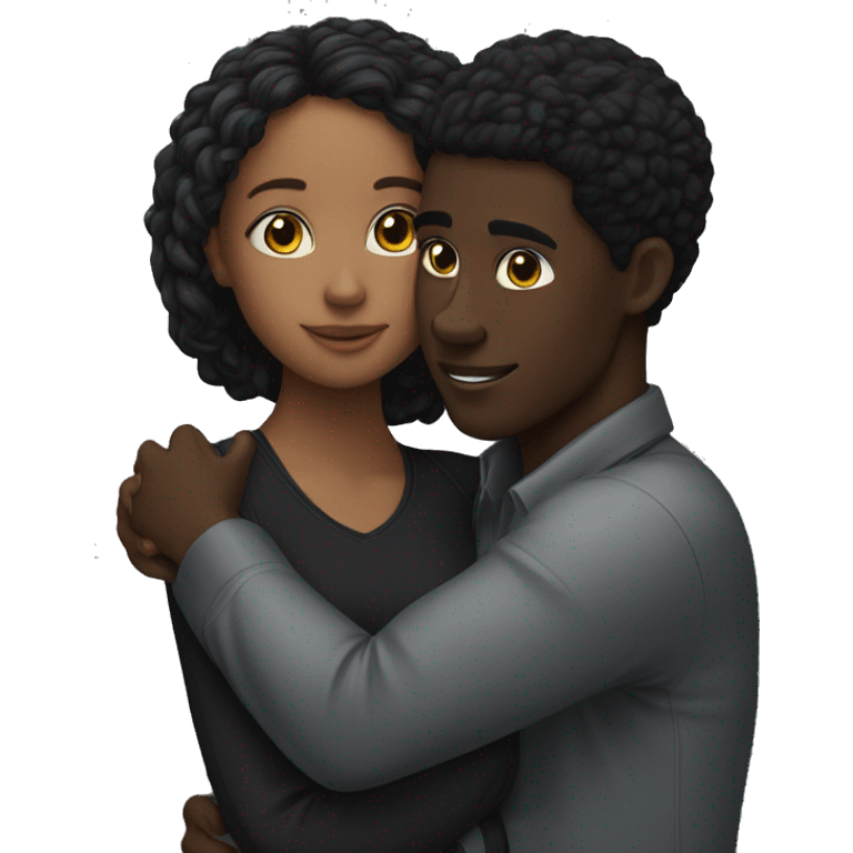 Create a Black male hugging a Black female AI. emoji