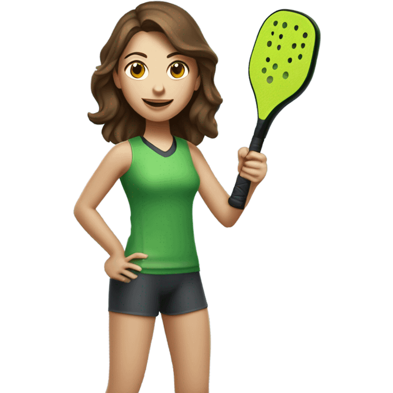 Caucasian girl with brown hair playing Pickleball emoji