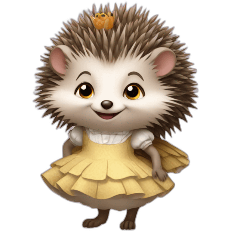 Hedgehog wearing dress of Alice from Alice in Wonderland emoji